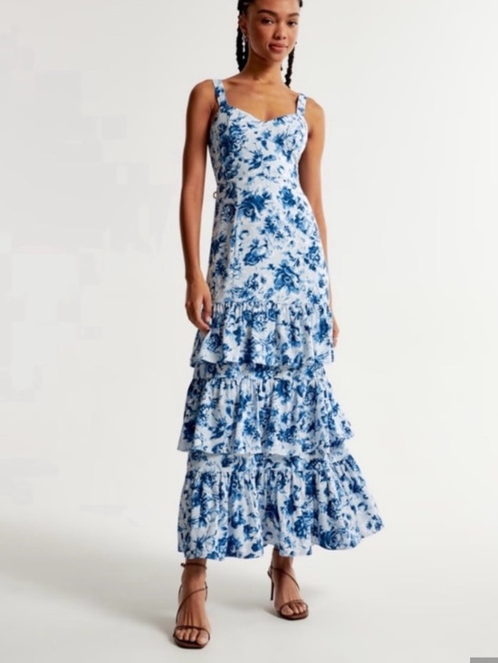 Abercrombie & Fitch Dresses & Skirts - NWT! Abercrombie & Fitch Drama Ruffle Tiered Gown Blue & White Floral